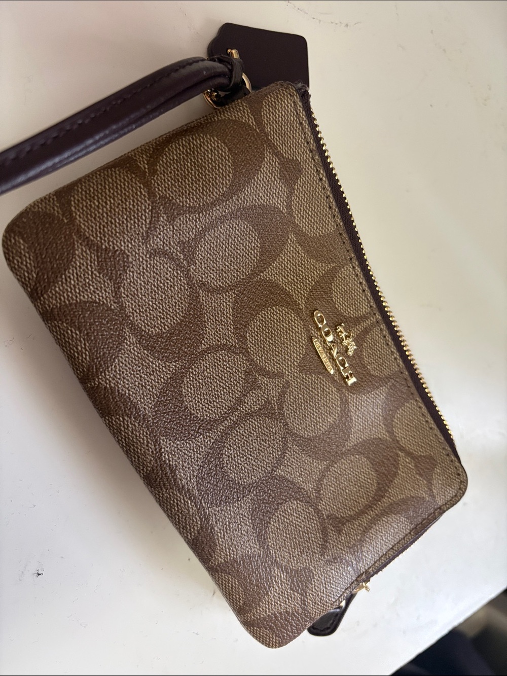 Coach Signature Canvas Wristlet in Brown
